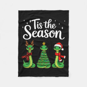 Tis The Season Green Snake Christmas Santa  Fleece Blanket