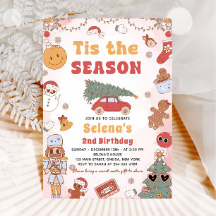 Tis The Season Groovy Christmas Birthday Party Invitation