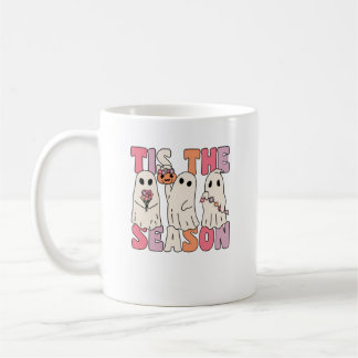 Tis The Season Groovy Ghost With Vintage Flowers Coffee Mug