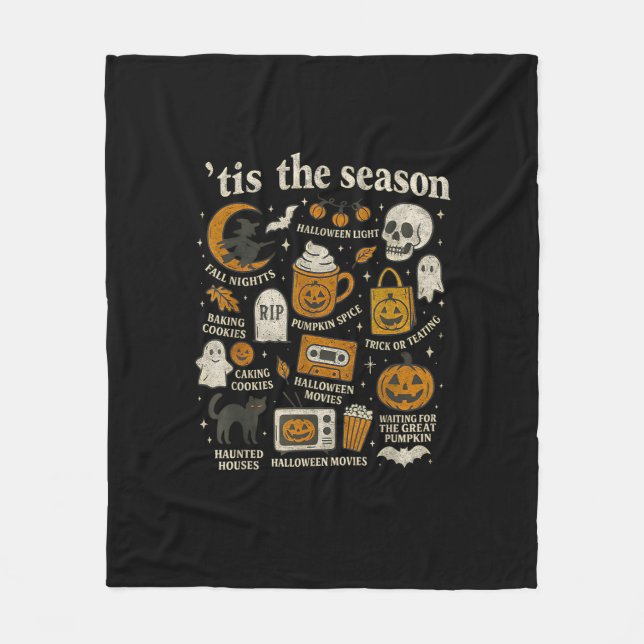 Tis The Season Halloween Icons Fall Design Fleece Blanket (Front)