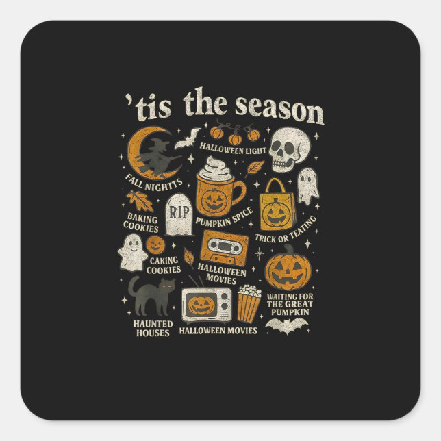 Tis The Season Halloween Icons Fall Design Square Sticker (Front)