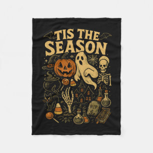 Tis the season halloween retro ghost pumpkin witch fleece blanket