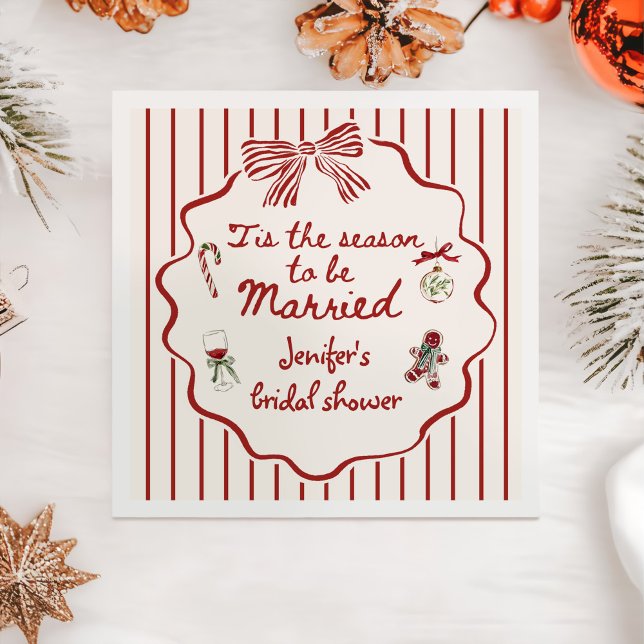 Tis The Season Hand Drawn Christmas Bridal Shower Napkin (Creator Uploaded)