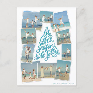 Tis the Season hand-lettered tree photo collage Postcard