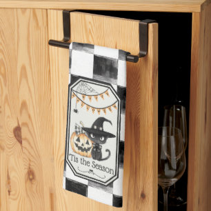 "Tis The Season Happy Halloween Chequerboard Tea Towel