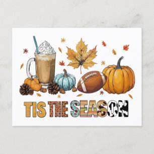 Tis the Season Herbstzeit mit Football und Kaffee Holiday Postcard