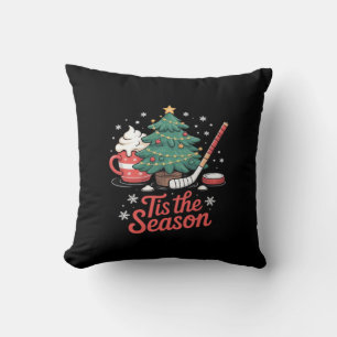 Tis The Season Hockey Coffee Tree Hockey Christmas Cushion
