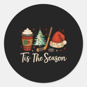 Tis The Season Hockey Coffee Xmas Tree Ice Hockey Classic Round Sticker