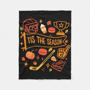 Tis The Season Hockey Fall Leaves Hello Pumpkin Ha Fleece Blanket