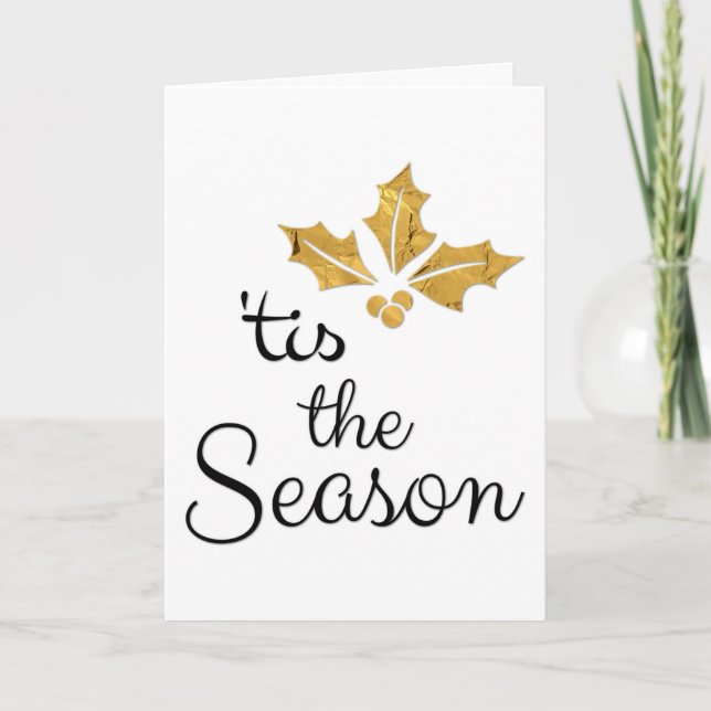 'Tis The Season, Holiday, Black And Gold Christmas Card (Front)