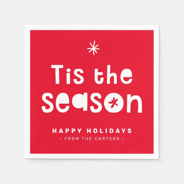 TIS THE SEASON HOLIDAY TREATS fun bold bright red Napkin (Front)
