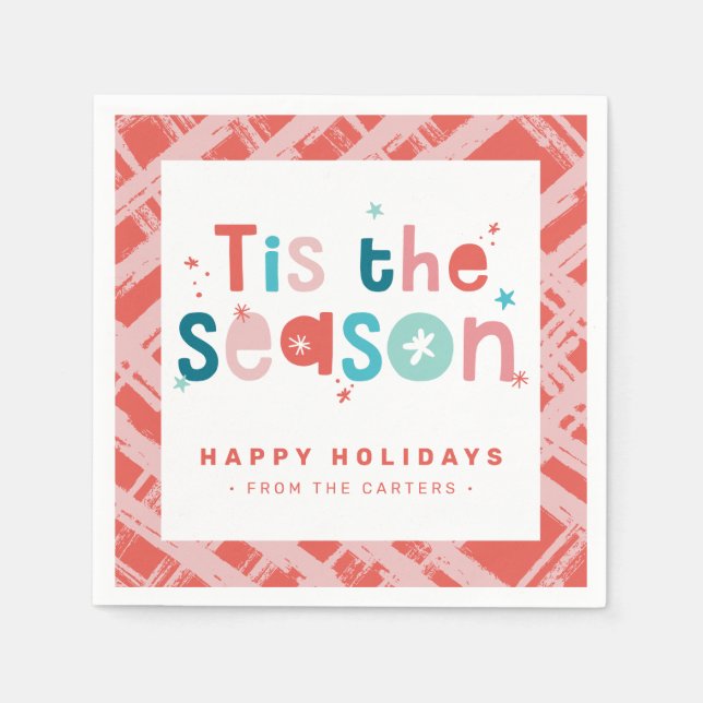 TIS THE SEASON HOLIDAY TREATS fun bold bright red Napkin (Front)