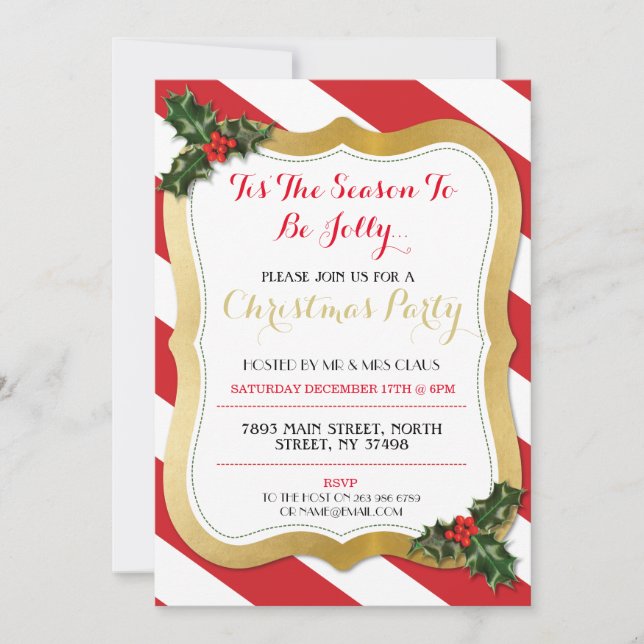 Tis The Season Holly Christmas Party Invitation (Front)