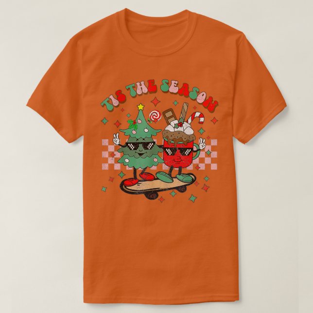 tis the season hot cocoa santa claus retro christm T-Shirt (Design Front)