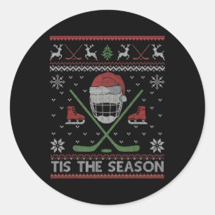 Tis The Season Ice Hockey Ugly Christmas Sweater M Classic Round Sticker