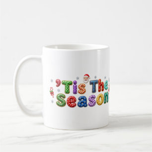 Tis the Season Jewelled Tinsel Santa Polka Dot Coffee Mug