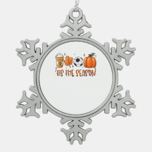 Tis The Season Leaf Latte Autumn Football Snowflake Pewter Christmas Ornament