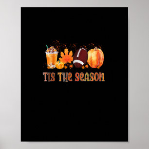 Tis The Season Leopard Pumpkin Football Halloween Poster