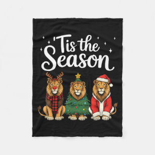 Tis The Season Lion Christmas Santa Safari Animal Fleece Blanket