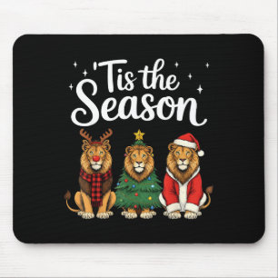 Tis The Season Lion Christmas Santa Safari Animal Mouse Pad