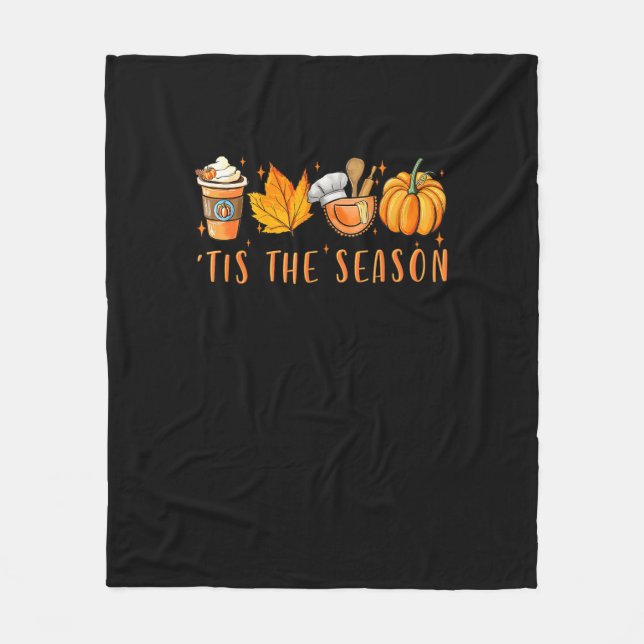 Tis The Season Lunch Lady Pumpkin Spice Fall Leave Fleece Blanket (Front)