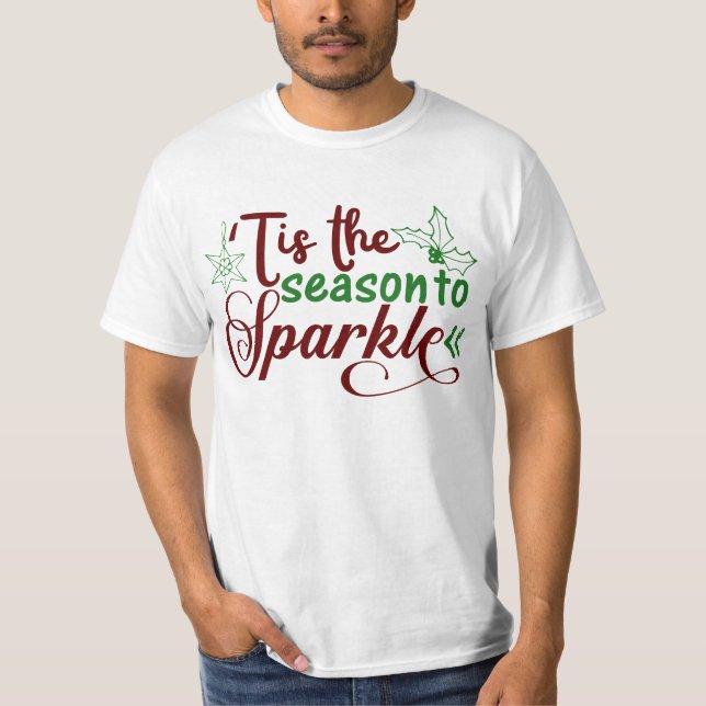 Tis the season mans basic white red and green T-Shirt (Front)