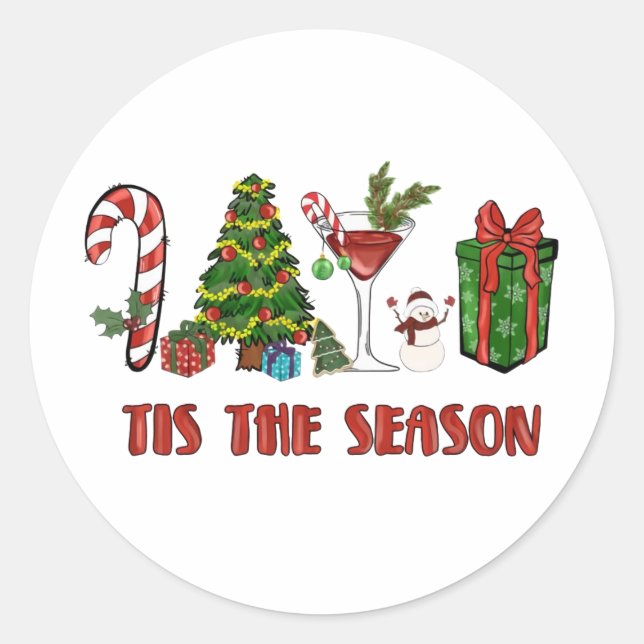 Tis The Season Merry Christmas Classic Round Sticker (Front)