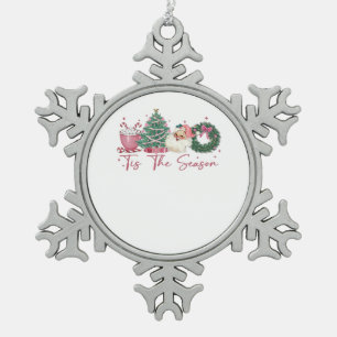 Tis The Season Merry Christmas Cute Xmas Coffee Ch Snowflake Pewter Christmas Ornament