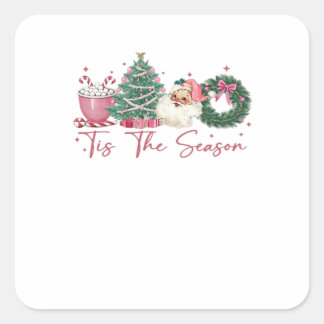 Tis The Season Merry Christmas Cute Xmas Coffee Ch Square Sticker