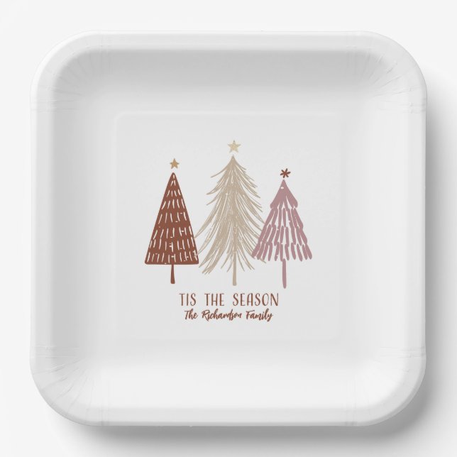 Tis The  Season Merry Christmas Trees Holiday Chic Paper Plate (Front)