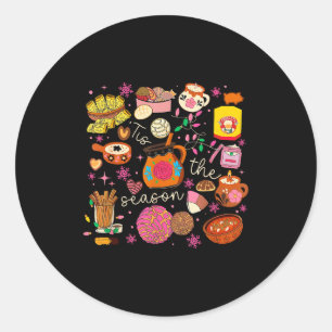Tis The Season Mexican Christmas Xmas Food Pan Dul Classic Round Sticker