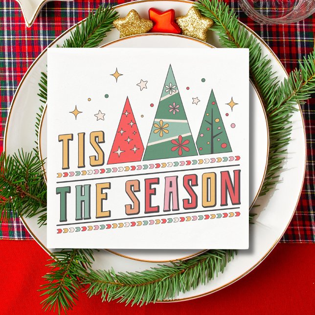 Tis The Season Modern Christmas Typography Napkin (Creator Uploaded)
