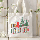 Tis The Season Modern Christmas Typography Tote Bag<br><div class="desc">'Tis The Season Modern Christmas Typography Festive Holiday Tote Bag features the text "Tis The Season" in modern script typography accented with modern Christmas trees. Perfect for Christmas gifts,  Christmas decor and holiday parties and more. Created by Evco Studio www.zazzle.com/store/evcostudio</div>