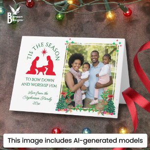 TIS THE SEASON Modern Family Photo Christmas Holiday Card