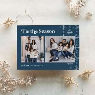 Tis the Season   Modern Snowflakes Photo Holiday Card