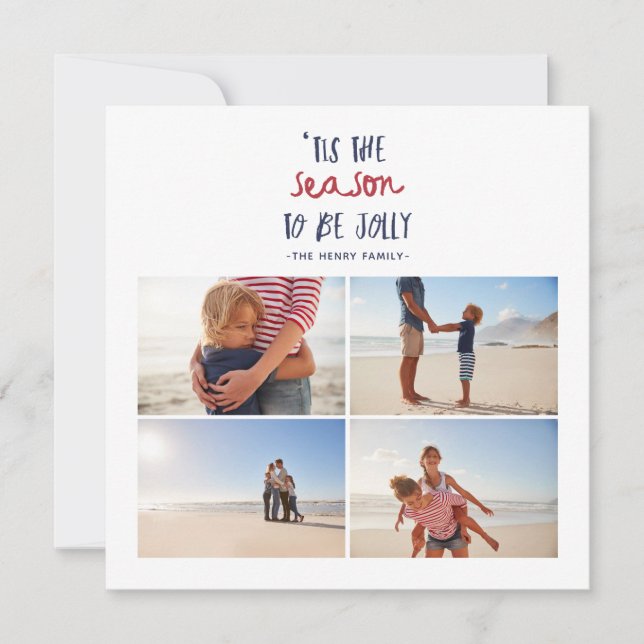 'tis the season multi four photo family christmas  holiday card (Front)