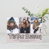 Tis the Season Outline Lettering 3 Vertical Photo  Holiday Card (Standing Front)