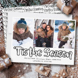 Tis the Season Outline Lettering 3 Vertical Photo Holiday Card<br><div class="desc">'Tis the Season 3 Photo Holiday Card with modern outline lettering and casual script typography. The photo template is ready for you to add 3 of your favourite photos, which are displayed in vertical, portrait format. The christmas card reads "'tis the season .. may all your Christmas Wishes come true"...</div>