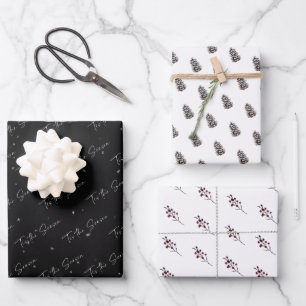 'Tis The Season Pinecone Berry Patterns Wrapping Paper Sheet