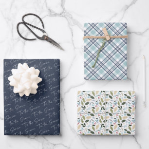 'Tis the Season Plaid Botanical Christmas Pattern Wrapping Paper Sheet