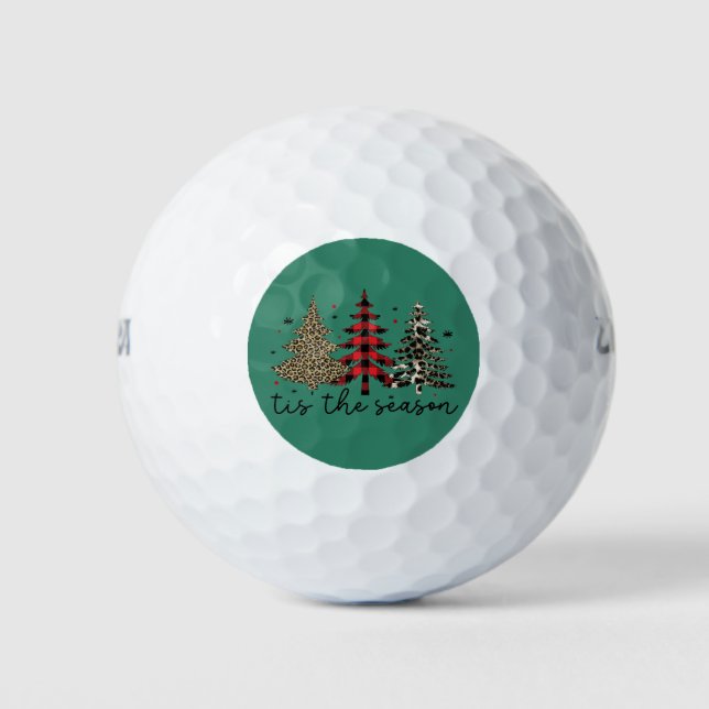 "Tis the Season" Plaid Leopard Christmas Trees Golf Balls (Front)
