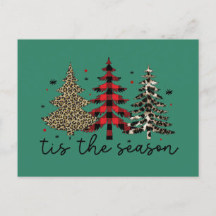 "Tis the Season" Plaid Leopard Christmas Trees Holiday Postcard