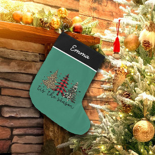 "Tis the Season" Plaid Leopard Christmas Trees Small Christmas Stocking
