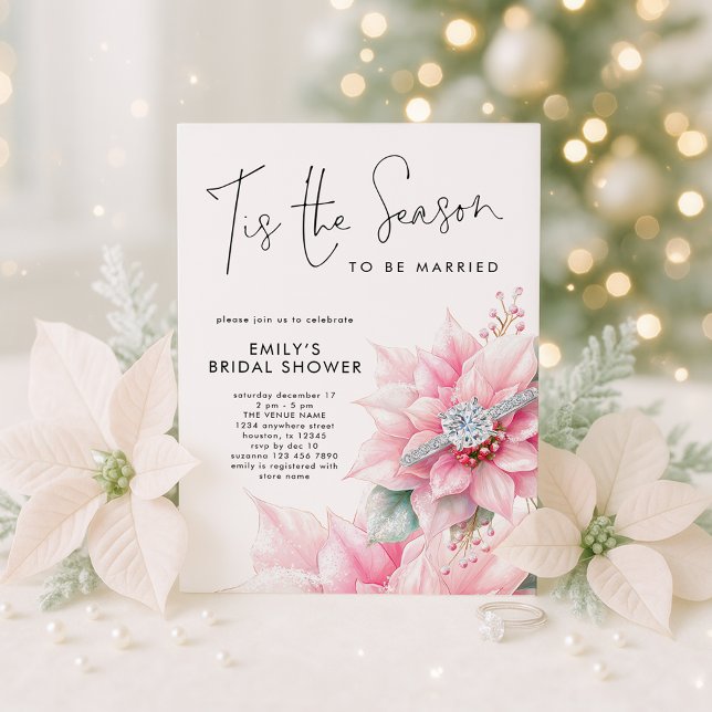 Tis the Season Poinsettia Christmas Bridal Shower Invitation (Creator Uploaded)