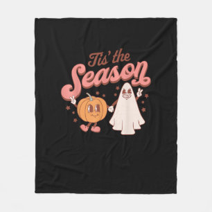 Tis The Season Pumpkin Boo 60s 70s Halloween Costu Fleece Blanket
