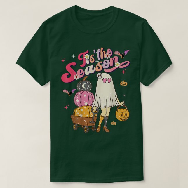 Tis the Season Pumpkin Boo 60s 70s Hippie Hallowee T-Shirt (Design Front)