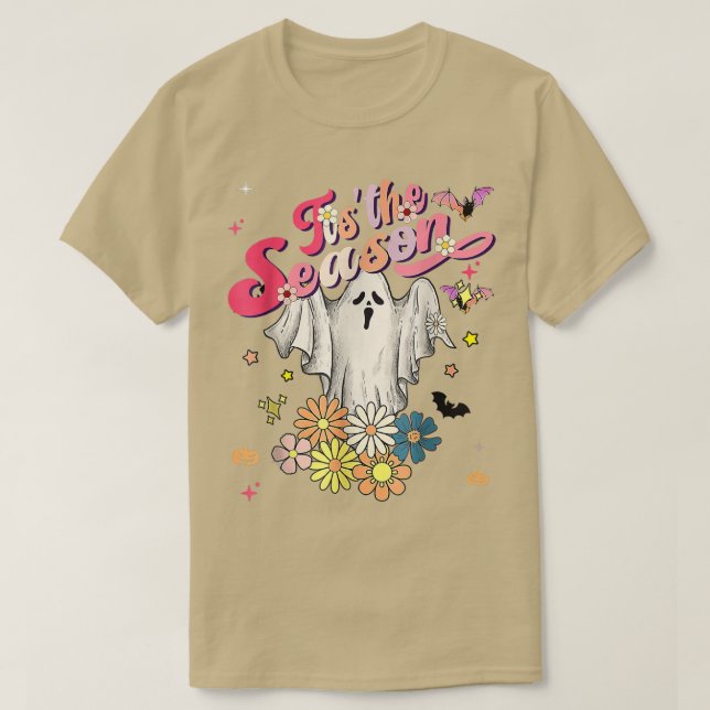 Tis the Season Pumpkin Boo 60s 70s Hippie Hallowee T-Shirt (Design Front)