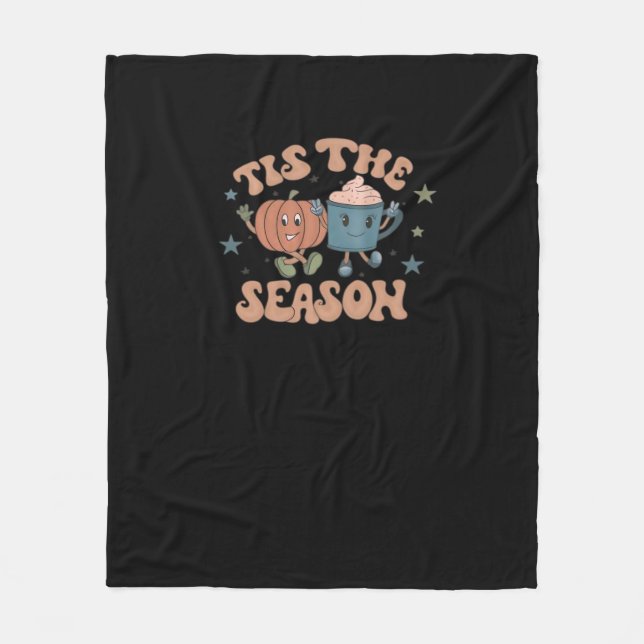 Tis The Season Pumpkin Fall Coffee Retro Fleece Blanket (Front)
