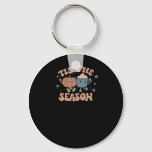 Tis The Season Pumpkin Fall Coffee Retro Key Ring