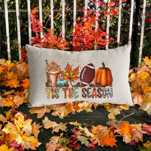 Tis The Season Pumpkin Fall Football Lumbar Cushion